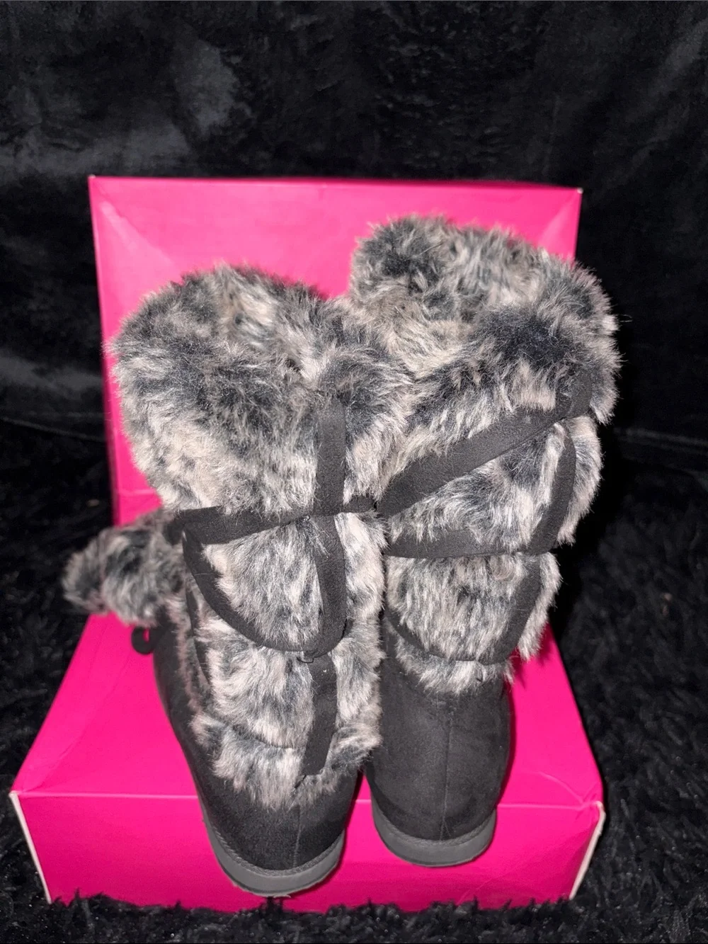 Shoe Dazzle Black Faux Fur Pom Winter Boots